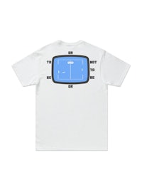 a white t - shirt with a blue screen on it